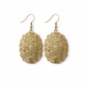 Gold Filigree Dangle Earrings Vintage Lace Statement Fishhook